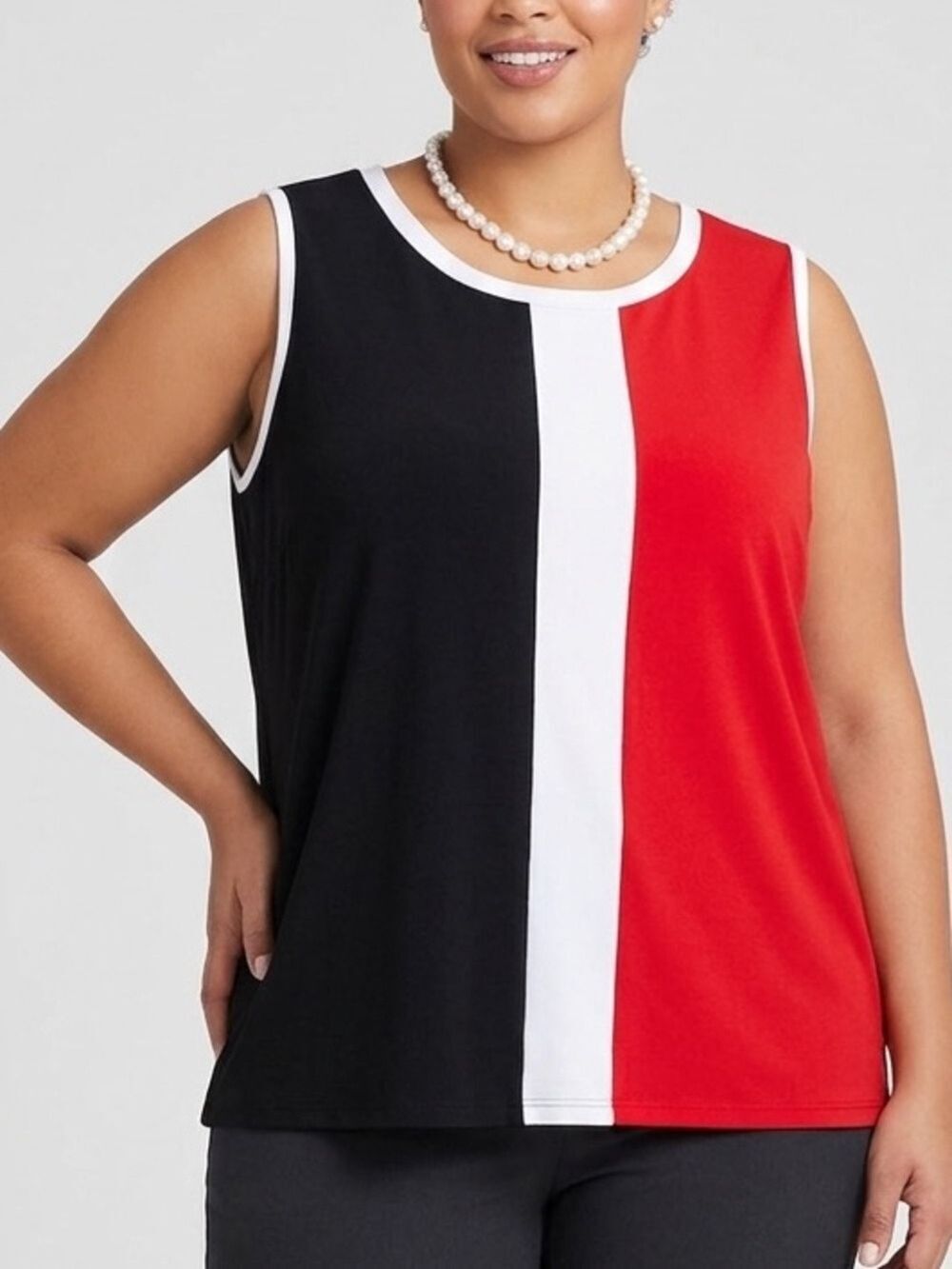 JONES NEW YORK Red White Blue Sleeveless Blouse Size 2X